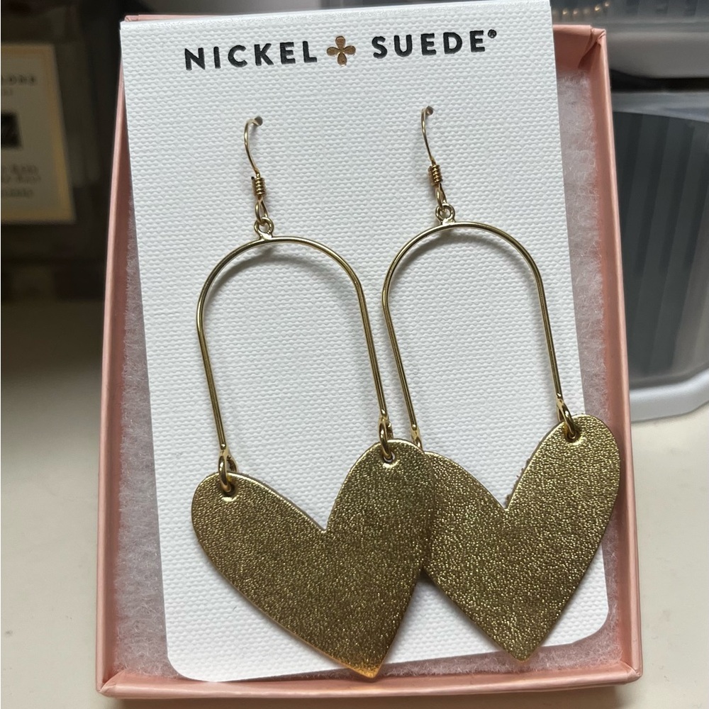 Nickel & Suede, New in box heart earrings